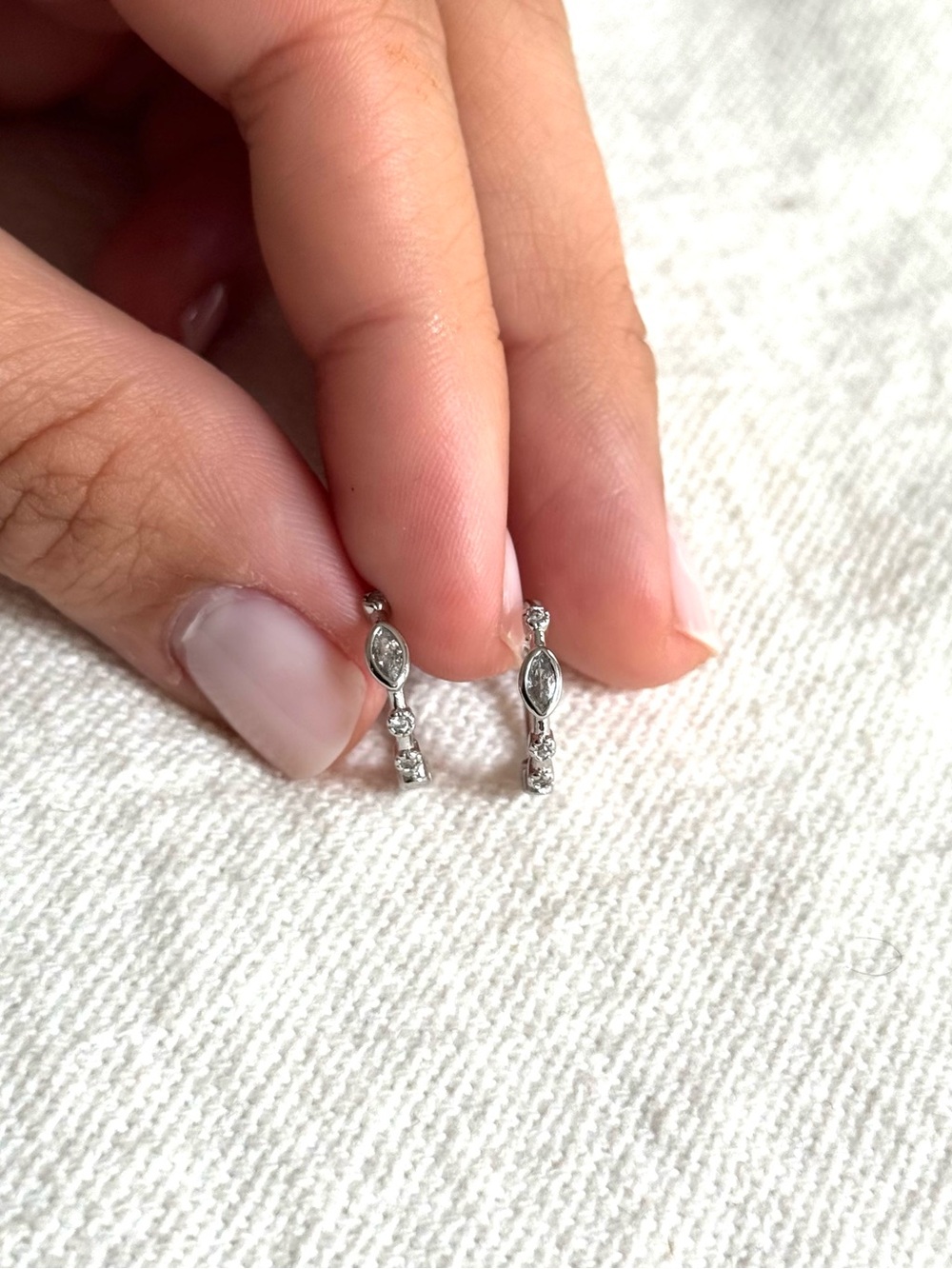 NEW! Gold Plated CZ Huggie Hoop Earrings - Silver - Picture 2 of 6